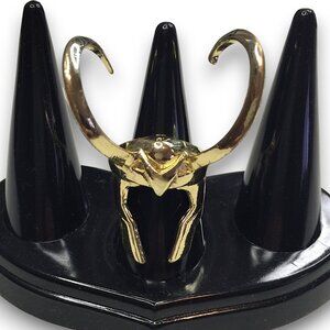 Preowned Gold Tone Marvel Loki Crown Horn head Piece Mask Helmet Ring
